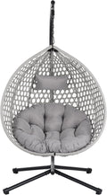 Hanging Egg Chair with Stand, Indoor Outdoor Hammock Swing Chair, 330 lbs Capacity, HDPE Rattan, Iron Frame, Removable Cushion, Foldable Design (Gray+Gray)