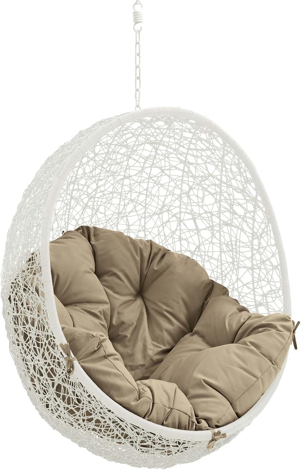 Modway Hide Wicker Rattan Outdoor Patio Swing Chair with Hanging Steel Chain in White Mocha
