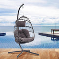 XIAO WEI Egg Chair with Stand - Patio Rattan Wicker Hanging Swing Egg Chair Hammock Chair for Indoor Outdoor Bedroom Garden - Aluminum Steel Frame and UV Resistant Cushion 350LBS Capacity (Dark Grey)