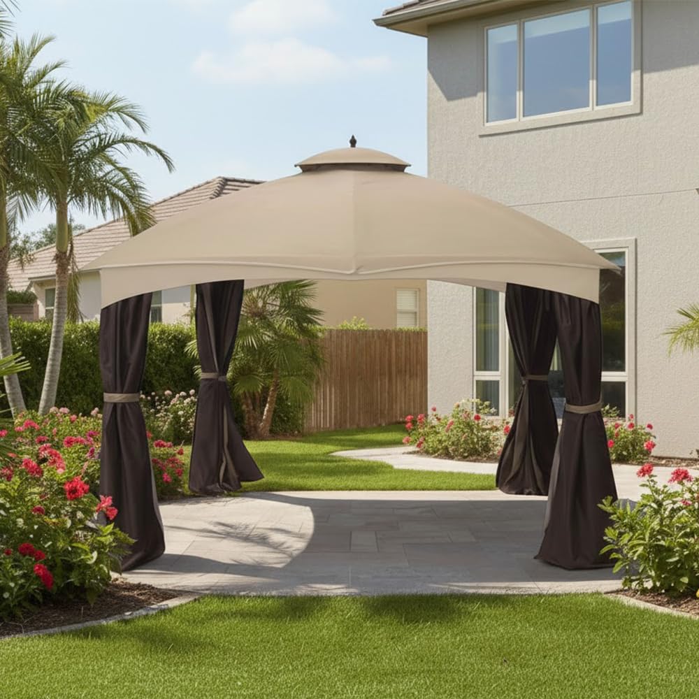 Garden Winds Reinforced RipLock 350 Replacement Canopy Top Cover Compatible with Allen Roth 10' x 12' Gazebo Models GF-12S004B, TPGAZ17-002 - Beige