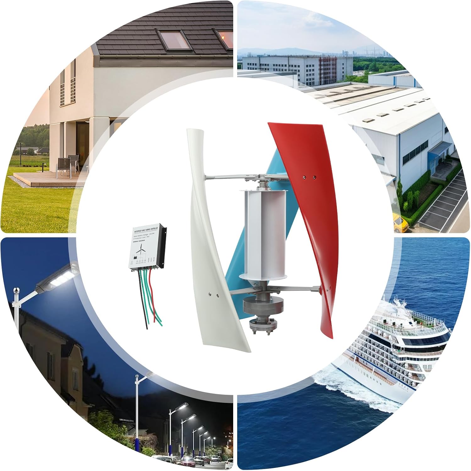 Wind Generator, 100W 12V 3 Blade Vertical Wind Turbine Generator Vertical Axis Wind Turbine Vertical Wind Generators Kit Wind Power Generators w/Auxiliary Wind Wheel for Home, Business, Ships