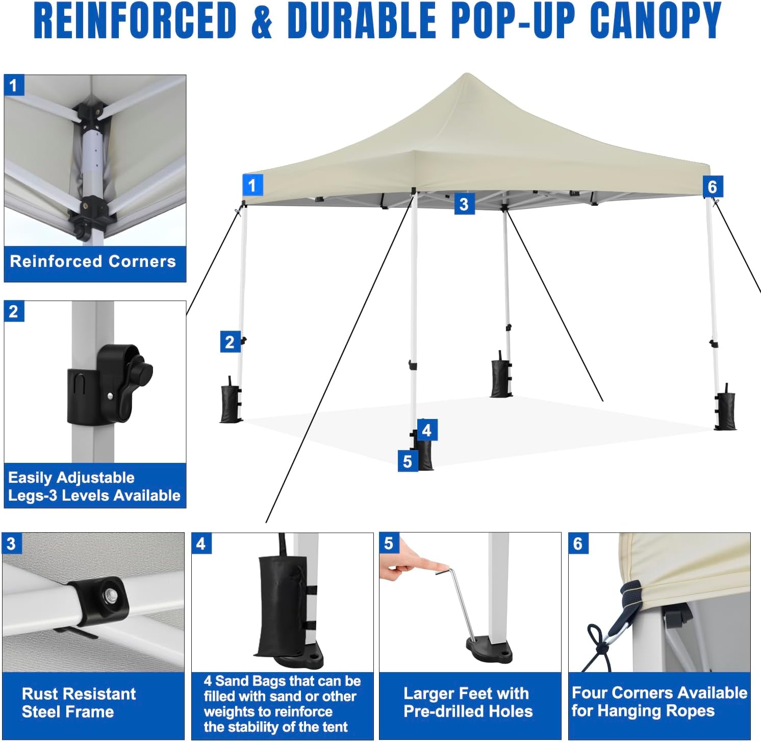 Yesker 10x10 Pop Up Canopy Tent with 4 Sidewalls Portable Folding Outdoor Canopy Easy Setup Gazebo Waterproof Instant Shelter Tent w Wheel Carry Bag sandbag for Events Parties Camping, Khaki Brown
