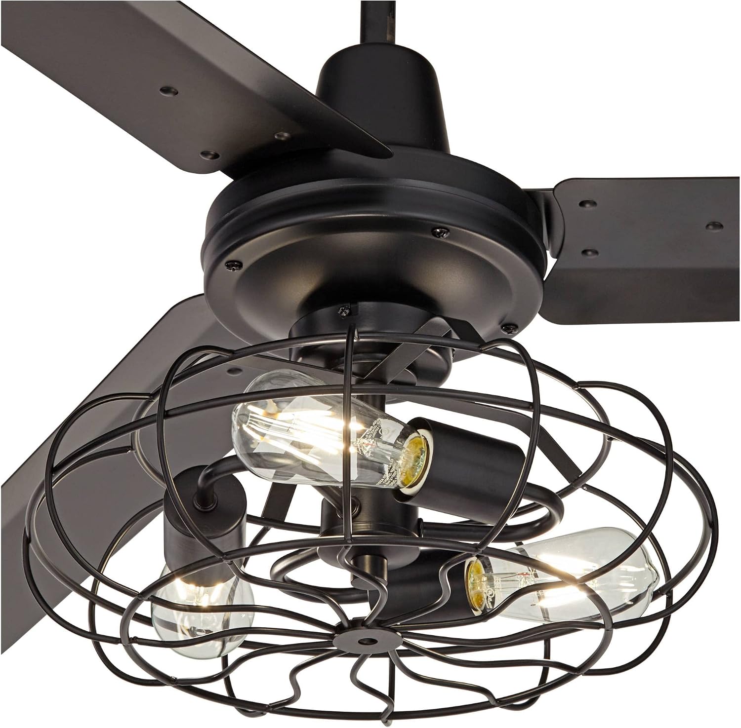 Casa Vieja 60' Turbina Modern Industrial 3 Blade Indoor Outdoor Ceiling Fan with LED 3-Light Remote Control Matte Black Cage Damp Rated for Patio Exterior House Porch Gazebo Garage Barn
