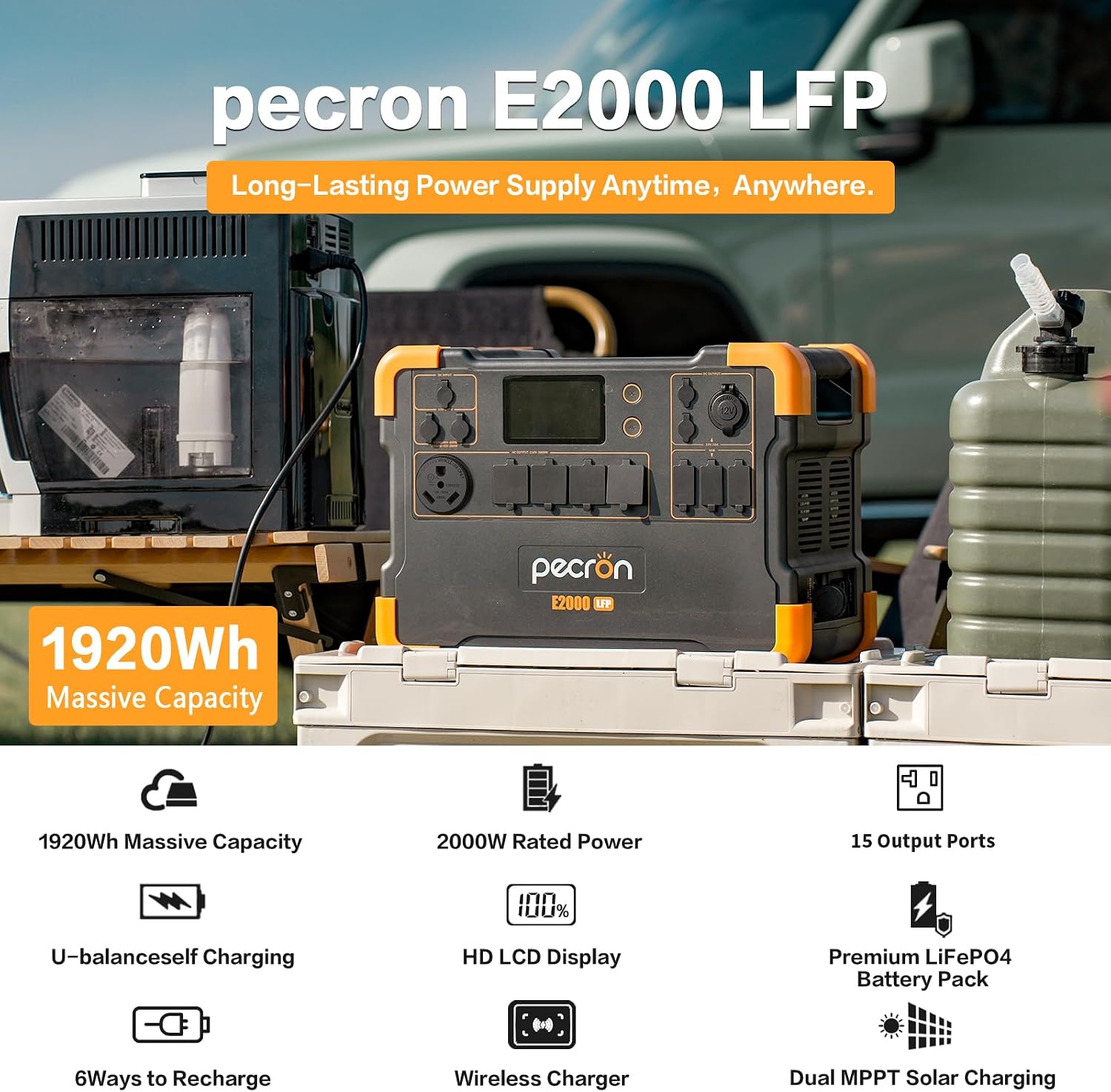 PECRON Solar Generator with 3072Wh Extra Battery Expandable to 4992Wh, 1920Wh/2000W AC Output Portable Power Station, Fast Charging Power Station with 30AMP RV Outlet for Camping, Home
