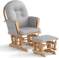 Costzon Nursery Glider with Ottoman, Upholstered Comfort Glider Rocker with Padded Cushion, Storage Pocket, Solid Wood Base, Rocking Chair Nursery for Breastfeeding, Napping (Natural)
