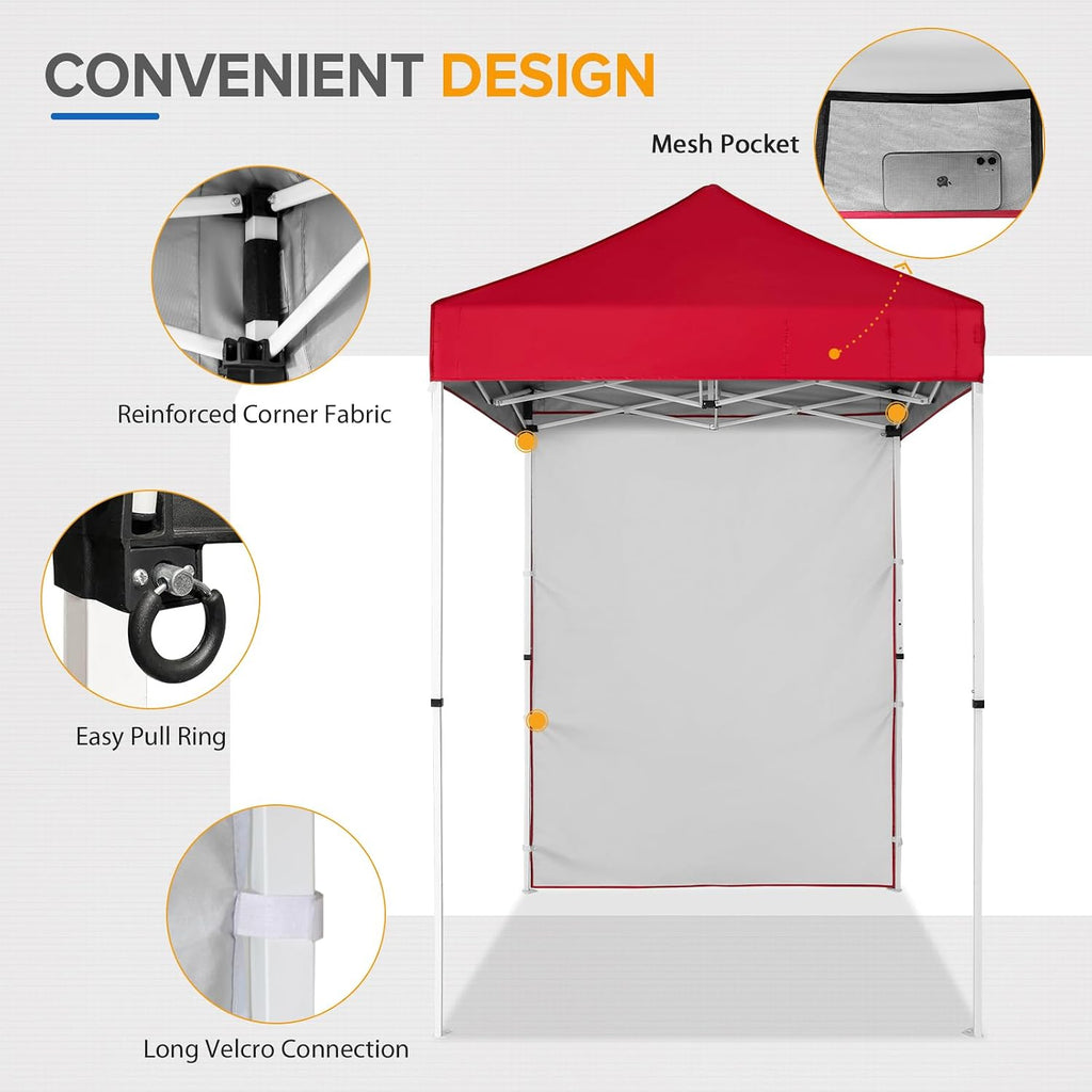 EAGLE PEAK Pop up Canopy 5x5, Outdoor Portable Canopy Tent with One Removable Sunwall, Carry Bag Included, Red