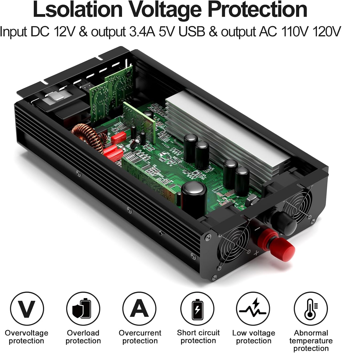 2300W Power Inverter,12V DC to AC 110V120V Peak Power 4600W with 2AC Outlets and 2.4USB Port,LCD Display Car Inverter for Power Converter Outdoor Activities,Emergency,Vehicles Truck RV Solar System