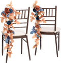 Ling's moment Fall 10pcs Wedding Chair Decorations Aisle Floral Swag Artificial Pew Flowers Hanging Garland Terracotta Burnt Orange & Navy Blue for Ceremony Reception Church Rose Floral Party Outdoor