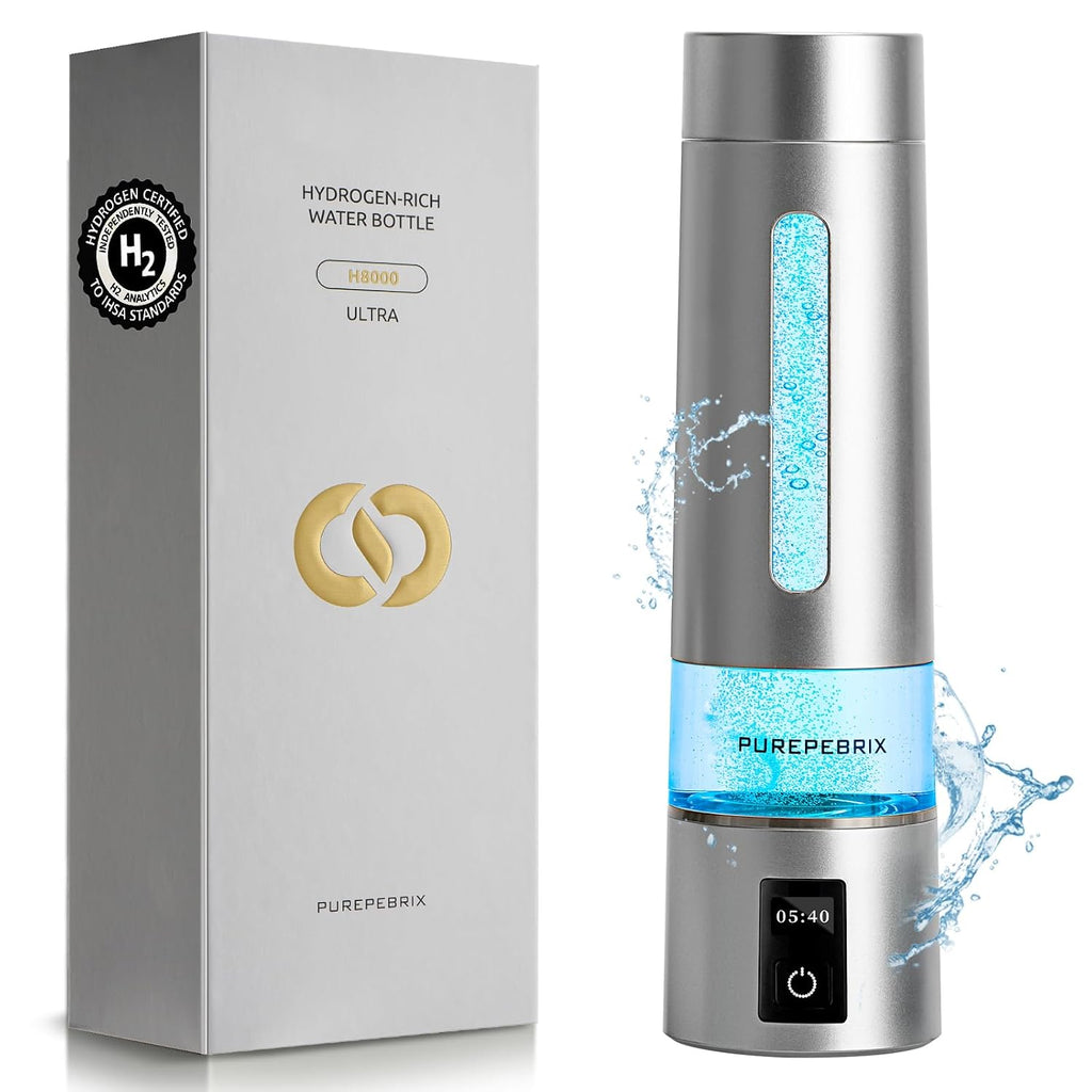 PUREPEBRIX Hydrogen Water Bottle Generator-Up to 8100 PPB Molecular Hydrogen, 12-Hour Hydrogen Retention, IHSA Certified SPE/PEM Tech, Portable Hydrogen Bottle, Healthy Gift (Platinum)