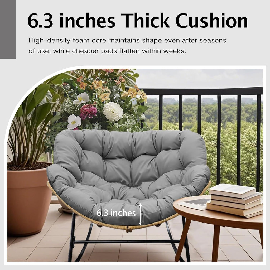 Thickened Waterproof Papasan Rocking Chair Cushion – 6.3'' Patio Egg Chair Pad with Ties, Outdoor/Indoor Rattan Hammock Chair Cushion for Porch, Garden, Balcony (Only Cushion) (French Grey)