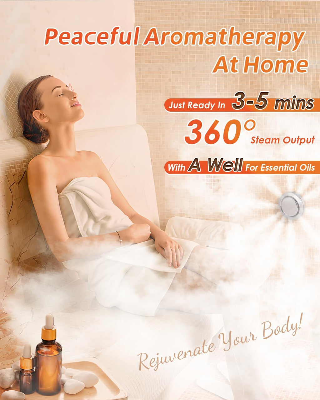 Steam Shower Generator Kit 6KW for Bath Sauna SPA, Aromatherapy Steam Head, Self-draining System, LED Controller, 212CBFT/6m³Space