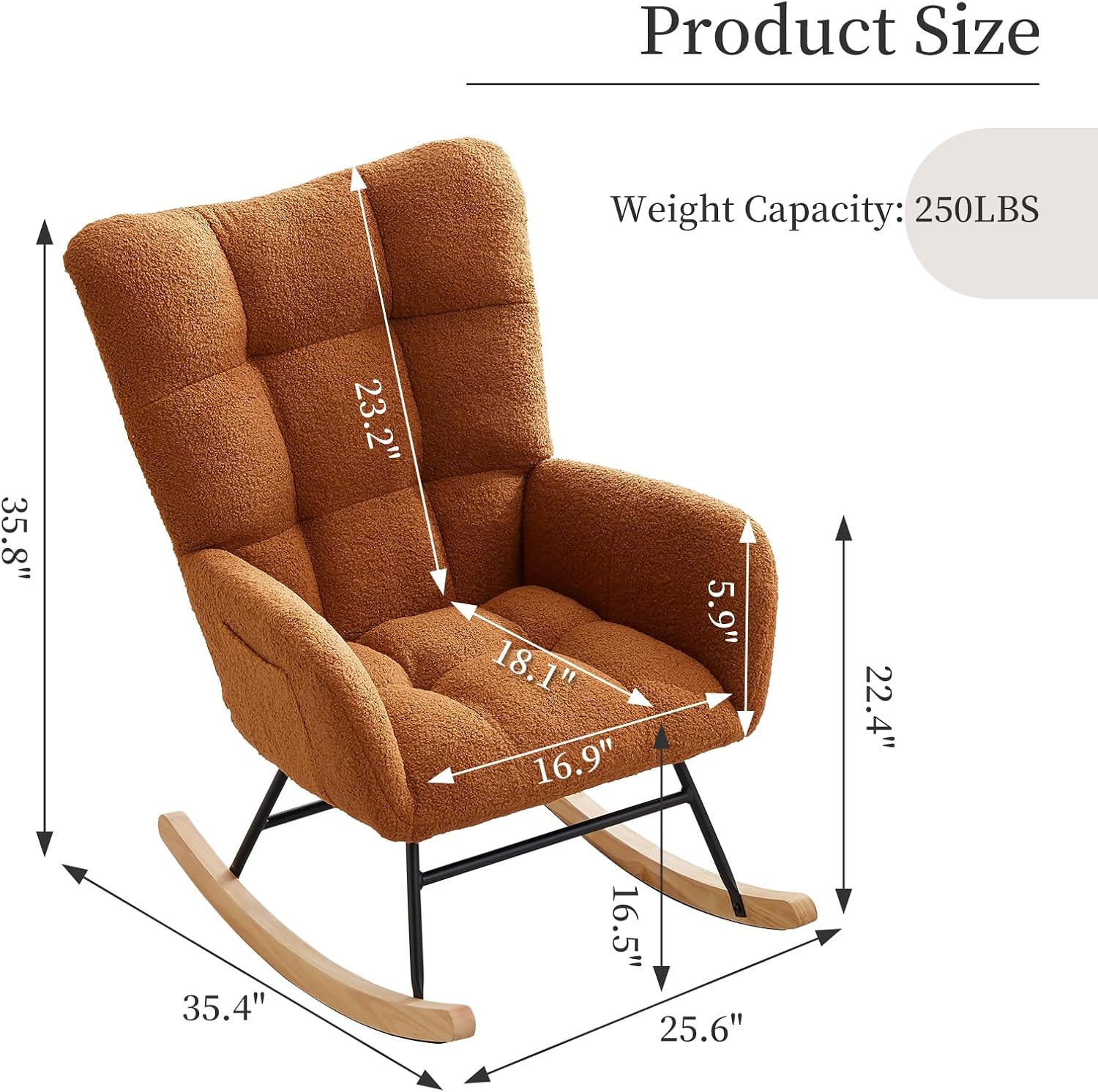 GarveeHome Rocking Chair Nursery, Teddy Upholstered Glider Chair with High Backrest, Armrest and Side Pockets, Modern Comfy Accent Armchair Reading Chair for Bedroom, Living Room