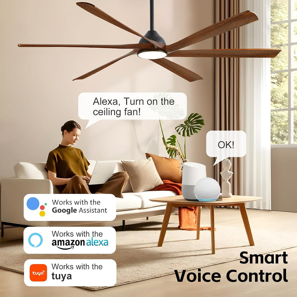 72 inch Outdoor Ceiling Fan for Patio with Lights, High CFM Modern Smart Ceiling Fan with Alexa/Remote/App Control, Rustic Farmhouse Wood Outdoor Fan for Indoor Exterior Porch Gazebo Garage