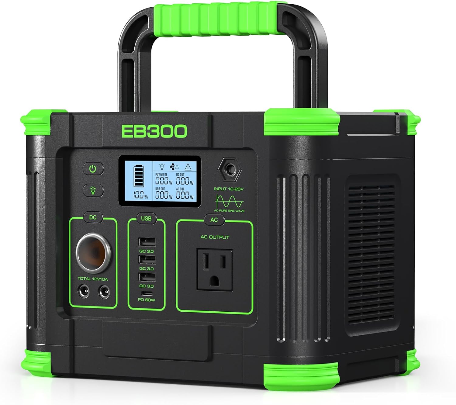 300W Portable Power Station 288.6Wh Solar Generator with 600W Peak, PD 60W USB-C, QC3.0 & 5W Wireless Charger for Camping, Emergency Backup, RV & Home Use