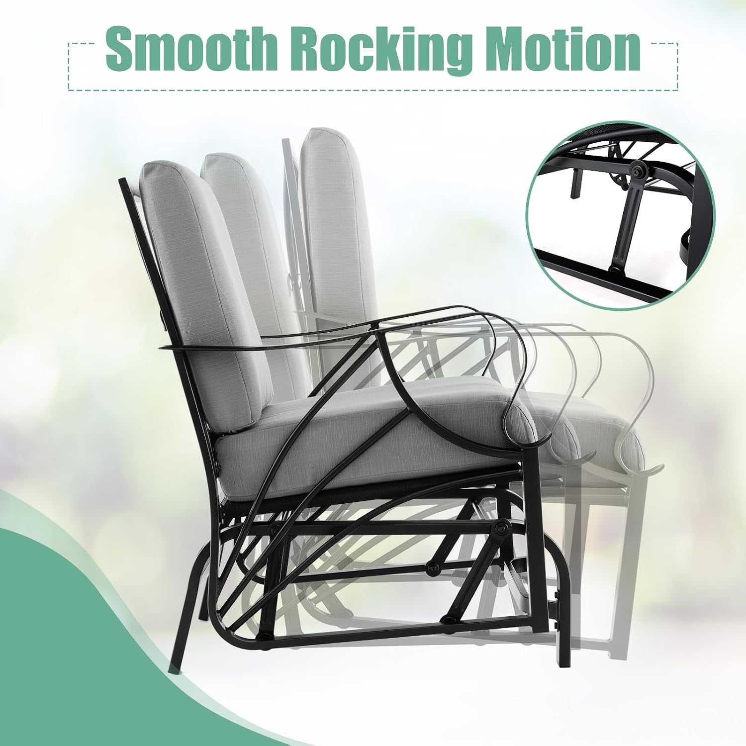 Giantex Outdoor Glider, Patio Rocking Chair with Thick Cushion, Sturdy Metal Frame, Curved Armrest, Ergonomic Design, Single-Person Glider Chair for Garden, Yard, Porch Rocker, Grey