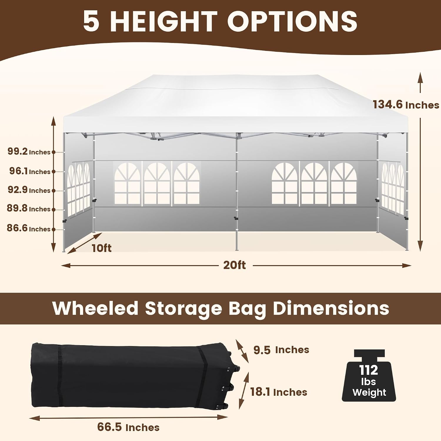 Kromax 10X20' Portable Pop Up Canopy Tent, Waterproof Foldable Outdoor Canopy,Heavy Duty Gazebo, Sidewalls, Steel Frame, Easy Set Up, White
