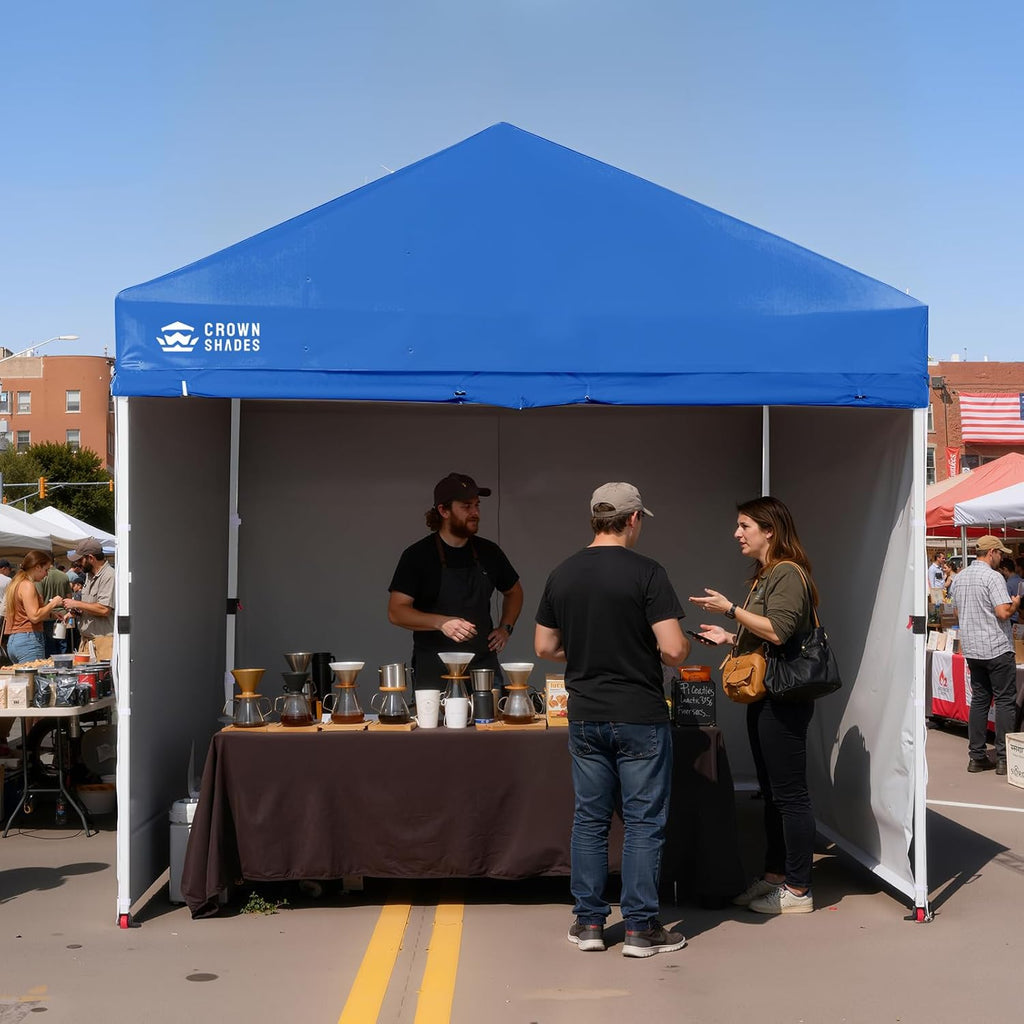CROWN SHADES 10X10 Commercial Instant Canopy Pop Up Tent with Center Lock, 300D Fabric, 4 Sidewalls, Sto'N Go Bag, Blue