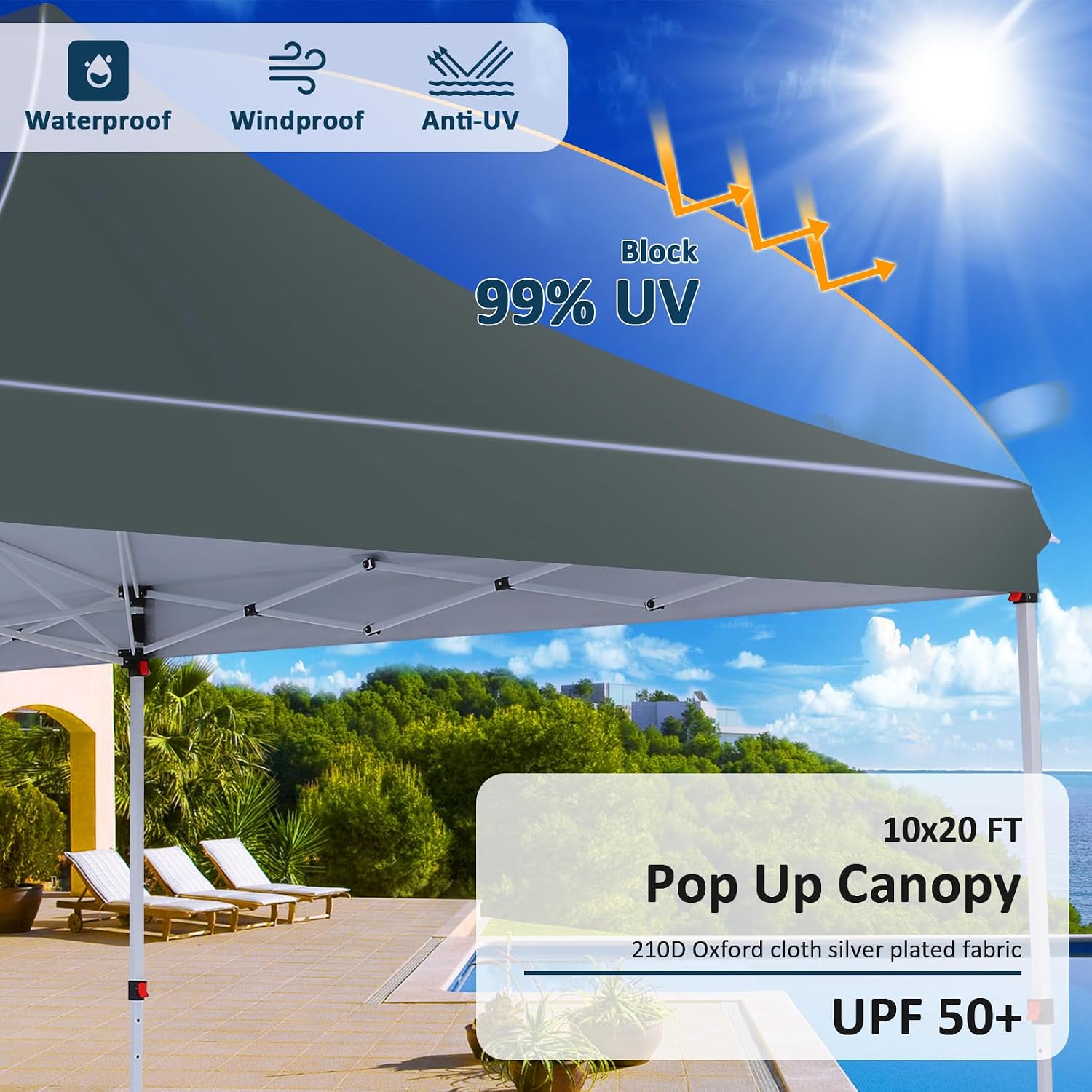 COBIZI 10x20ft Pop Up Canopy Tent with 6 Removable Sidewalls, Easy Up Commercial Canopy, Waterproof and UV50+ Gazebo with Portable Bag, Adjustable Leg Heights,Party Tents for Parties, with 4 Sandbags