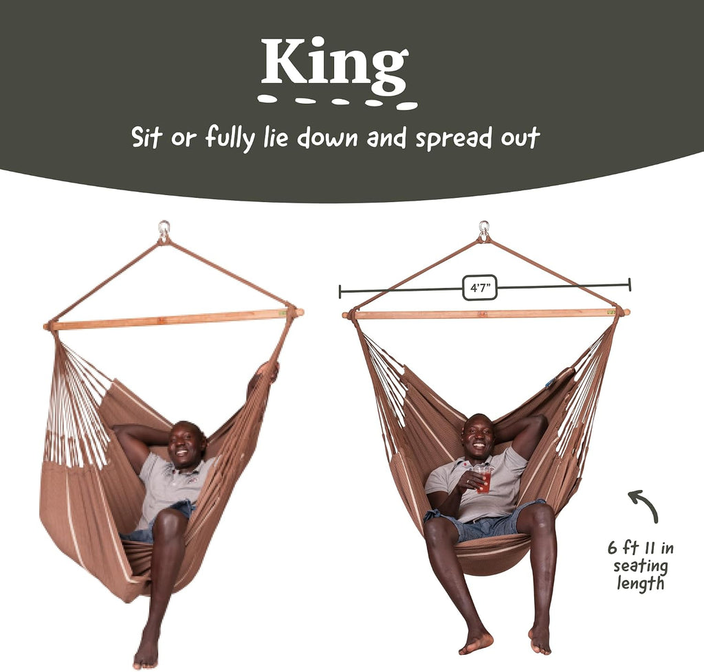 La Siesta® XL King Habana Cotton Hanging Hammock Chair, Indoor Outdoor Hammock Swing Chair, Boho Hanging Chair Bedroom Patio, Max 355 Lbs, Chocolate