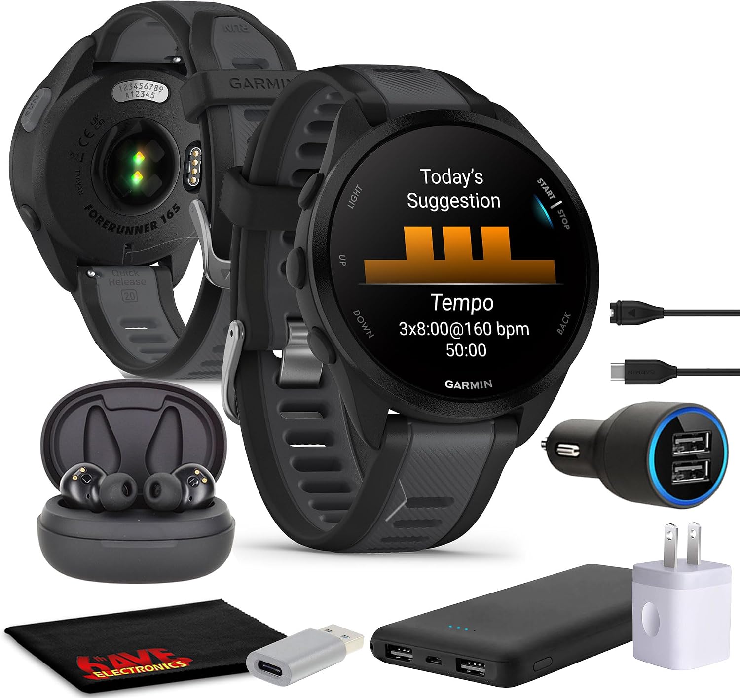 Garmin Forerunner 165 Music GPS Running Smartwatch, Fitness Tracker Smart Watch for Women and Men Bundle with Accessories - Black/Slate Gray