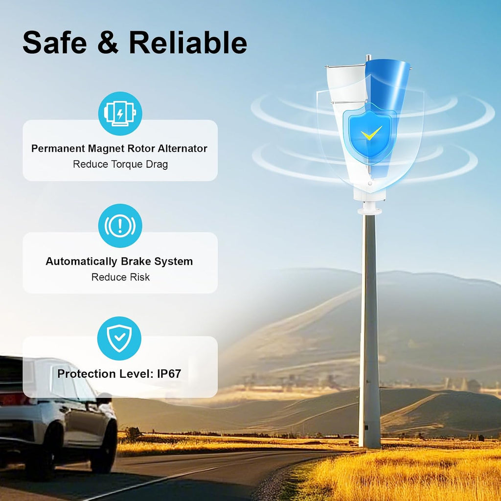 500W Wind Turbine Vertical Spiral Design Efficient Compact Low Noise Wind Generator for Off Grid Home Cabin Street Light Use