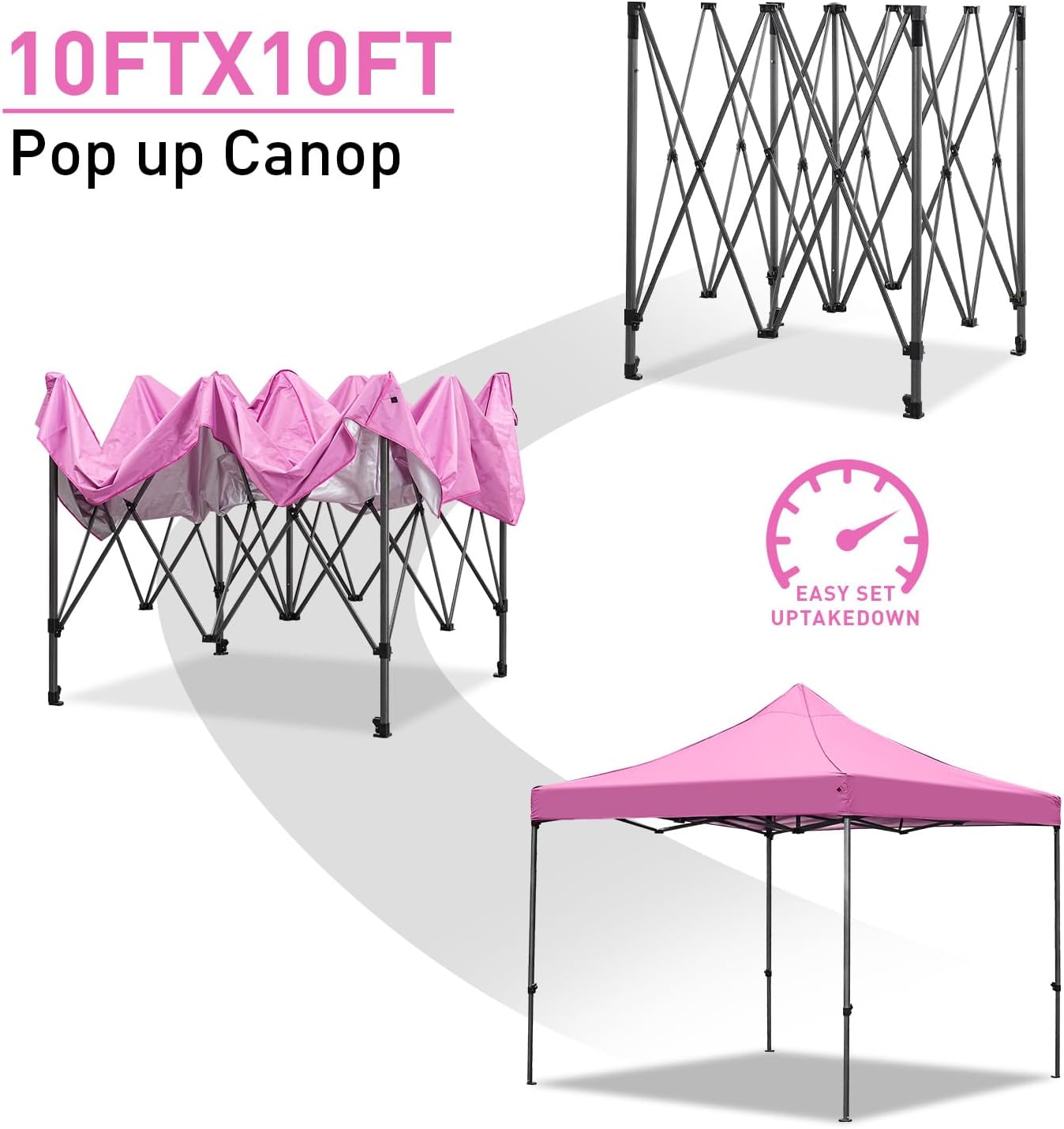 GDY 10x10 Ft Steeple Outdoor Pop Up Canopy Tent, Commercial Portable Instant Folding Gazebos, Patio Canopies with Wheel Bag, Pink.
