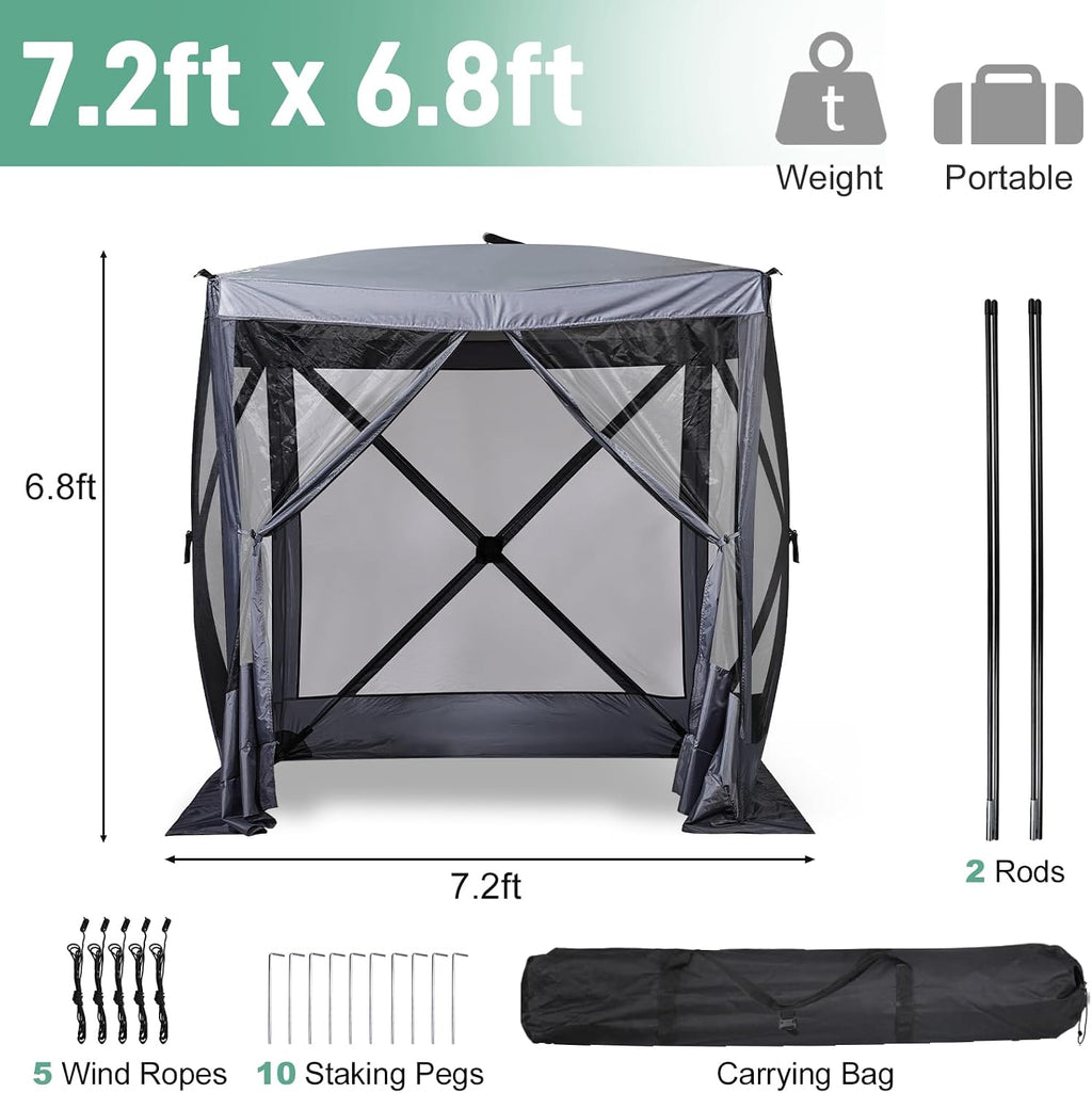 Outvita 7x7ft Instant Pop-Up Screen Tent - Outdoor Gazebo Canopy with Mosquito Netting & Carrying Bag - Versatile Pavilion Tent for Patios and Events