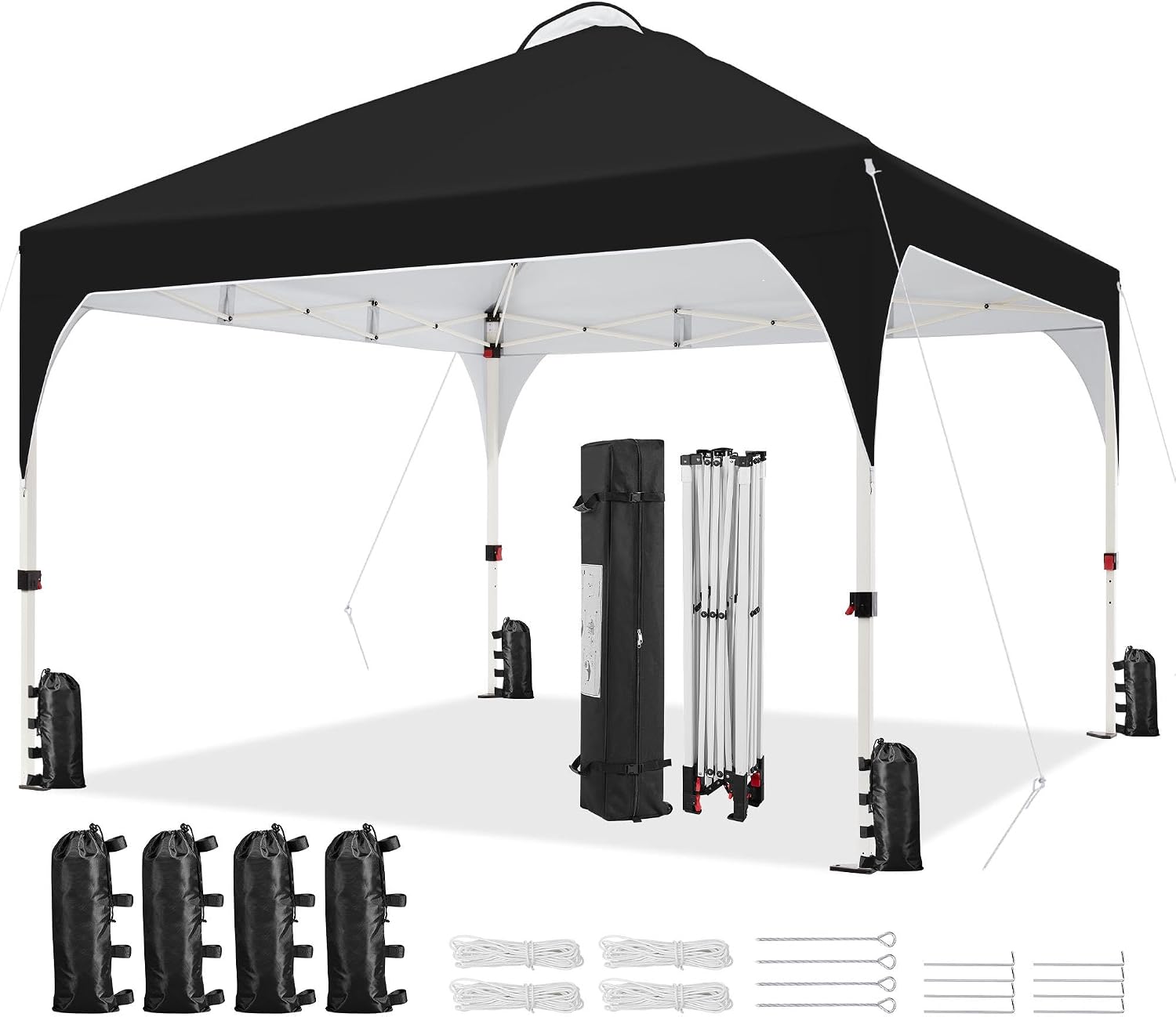 Yaheetech 12x12 Pop Up Canopy Tent with Vent, Easy Set Up Tent, Instant Sun Shelter Canopy with Wheeled Bag, 4 Sandbags, 12 Stakes & 4 Ropes, for Parties, Beach, Outdoor, Black