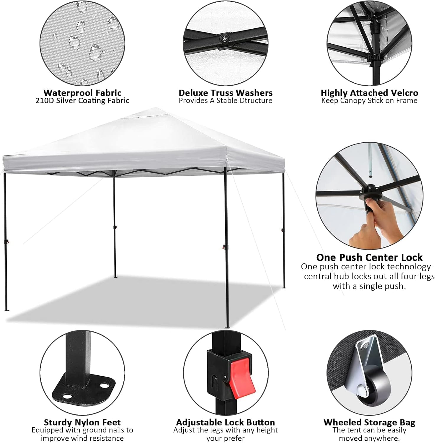 COBIZI Waterproof Stable Winterproof Pavilion with Bag with Wheels,Pop Up Folding Pavilion Party Tent,1 Person Install Sun Protection Garden Pavilion for Beach Wedding Camping
