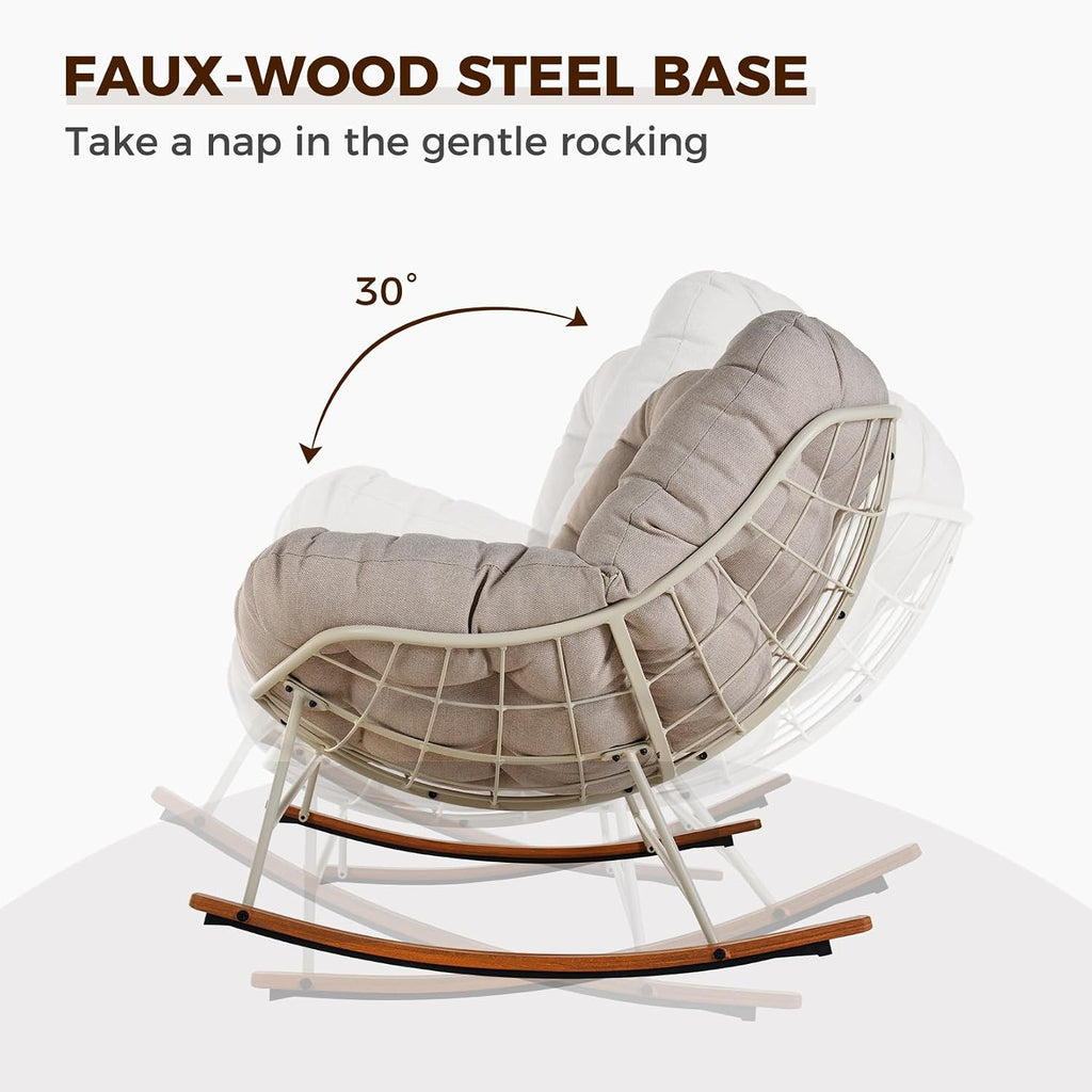 Grand patio Rocking Chair Outdoor, Oversized Rocking Chair for 2 with E-Coated Steel Frame and Thick Cushion, Comfy Papasan Loveseat Rocker for Patio Porch Deck