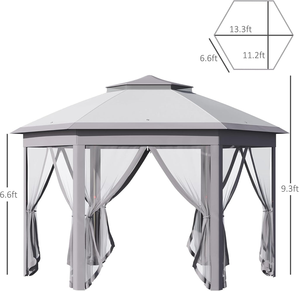 Outsunny 11' x 13' Pop Up Gazebo Canopy Tent with Zippered Mesh Sidewalls and Carrying Bag, Event Tent Shelter for Patio Garden Backyard, Gray