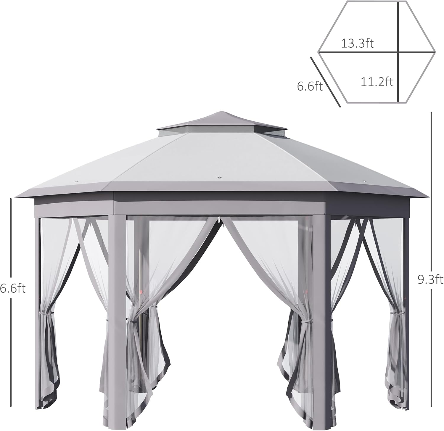 Outsunny 11' x 13' Pop Up Gazebo Canopy Tent with Zippered Mesh Sidewalls and Carrying Bag, Event Tent Shelter for Patio Garden Backyard, Gray