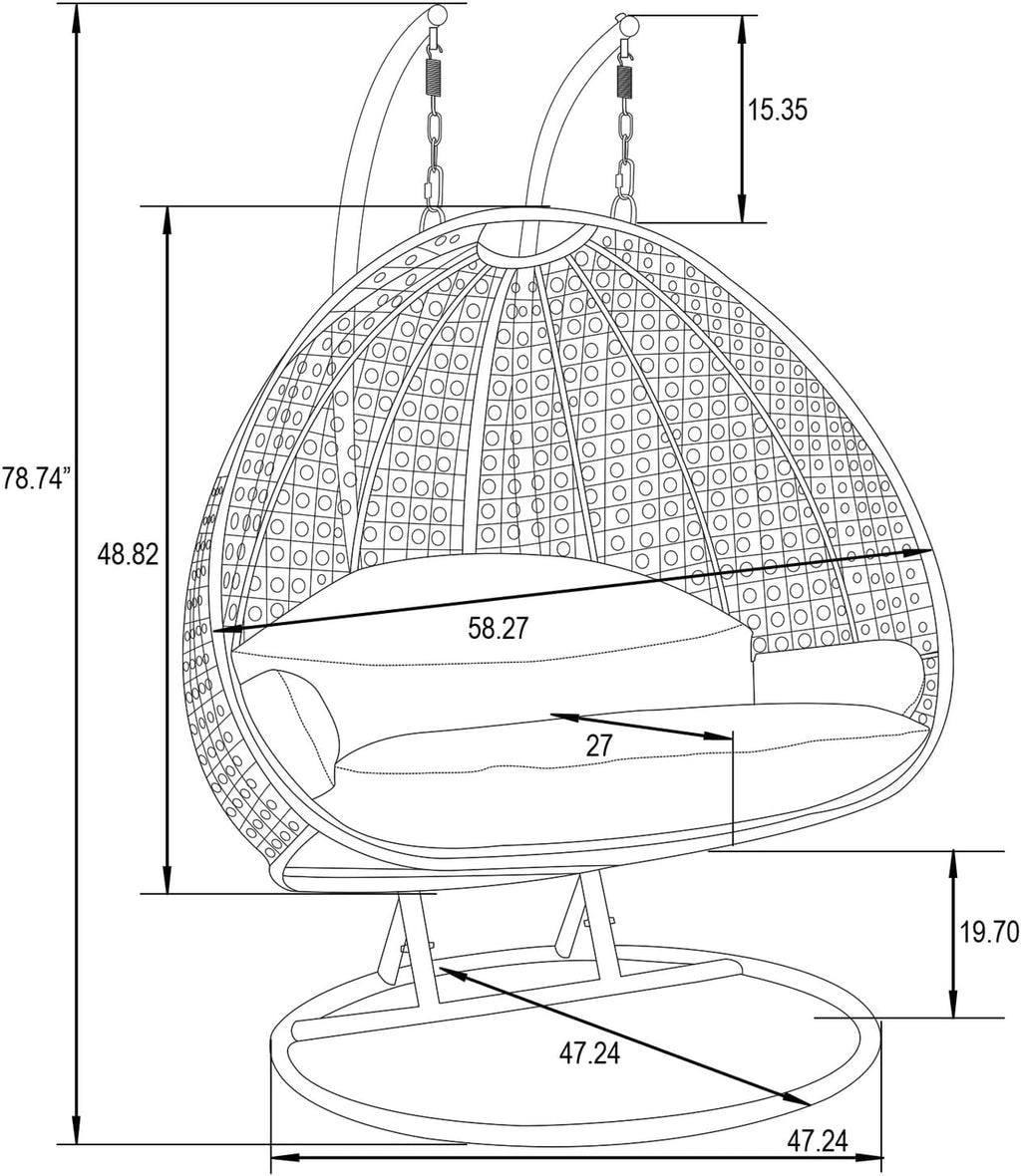 LeisureMod 2 Person Wicker Egg Chair Outdoor Indoor Bedroom Patio Hanging Lounge Swing Hammock Chairs with White Stand and UV Resistant Cushions (White)