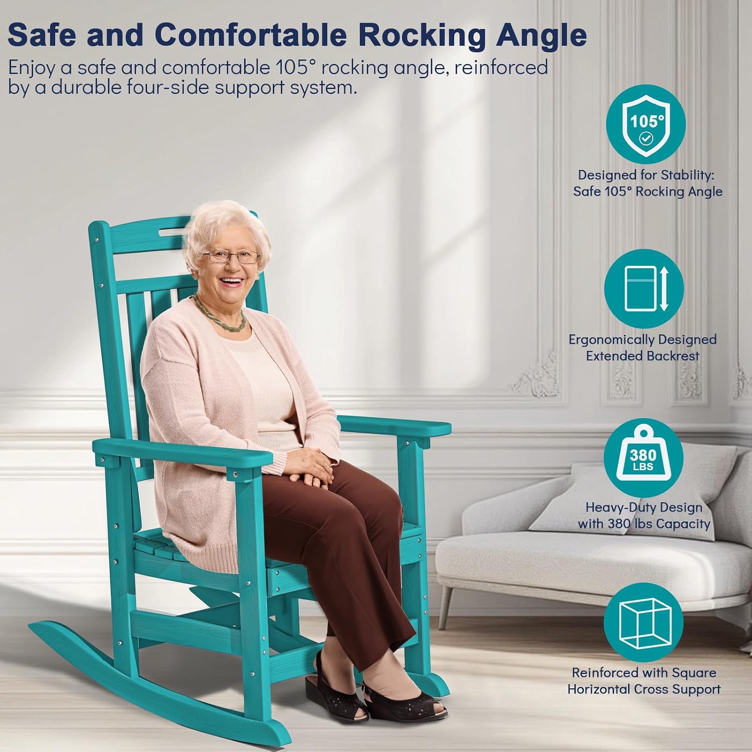 Plawdlik Oversized Outdoor Rocking Chair - All-Weather Resistant,HDPE Heavy Duty Patio Rockers with High Back - Perfect for Porch,Garden,Modern Style Set of 2-Aruba