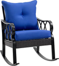 Outsunny Outdoor Wicker Rocking Chair with Padded Cushions, Aluminum Furniture Rattan Porch Rocker Chair w/Armrest for Garden, Patio, and Backyard, Blue
