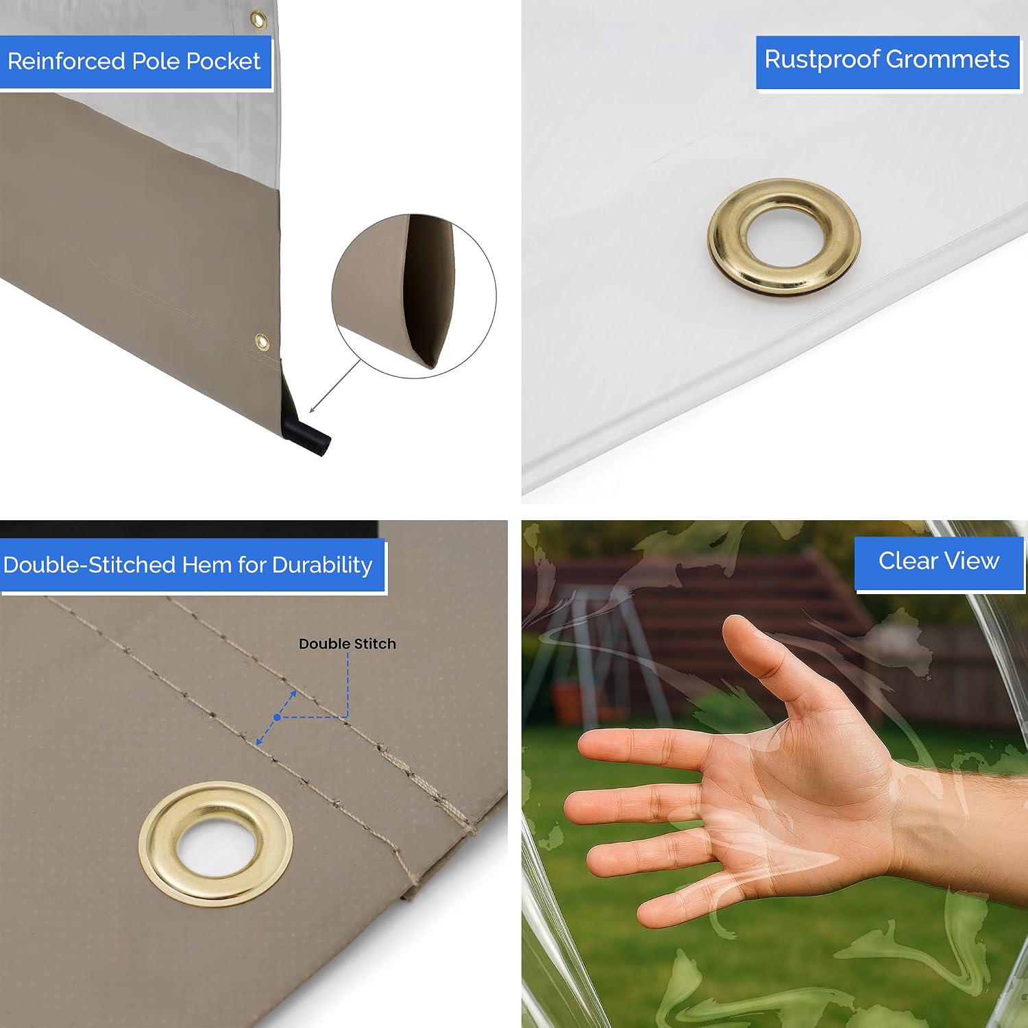 Covers & All Outdoor Clear Panel Curtain, 12 oz Vinyl Outdoor Curtains for Patio, Weather Resistant Waterproof Tarp with Brass Grommets for Pergola, Porch, Gazebos, Balcony (7'H x 12'W Feet, Beige)