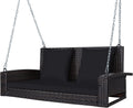 Tangkula 2-Person Wicker Porch Swing, Patiojoy Outdoor Rattan Hanging Swing Bench W/ 2 Back Cushions & 1 Seat Cushion, Sturdy Steel Chain, 800lbs Weight Capacity