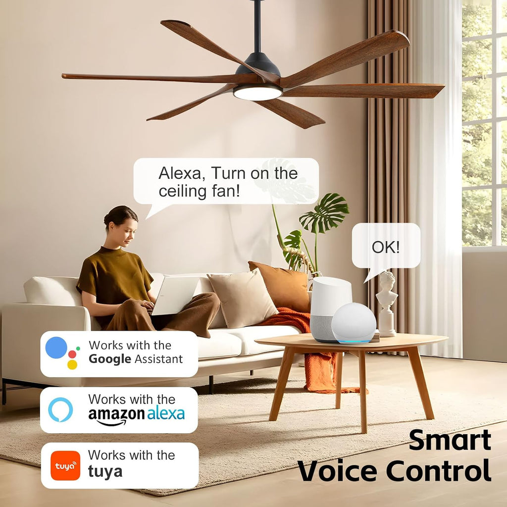 60-Inch Smart Outdoor Ceiling Fan with Light - High CFM Propeller Blades, Rustic Farmhouse Style, Alexa/Tuya App/Remote Control, Quiet DC Motor, Damp Rated for Patio, Porch, Gazebo