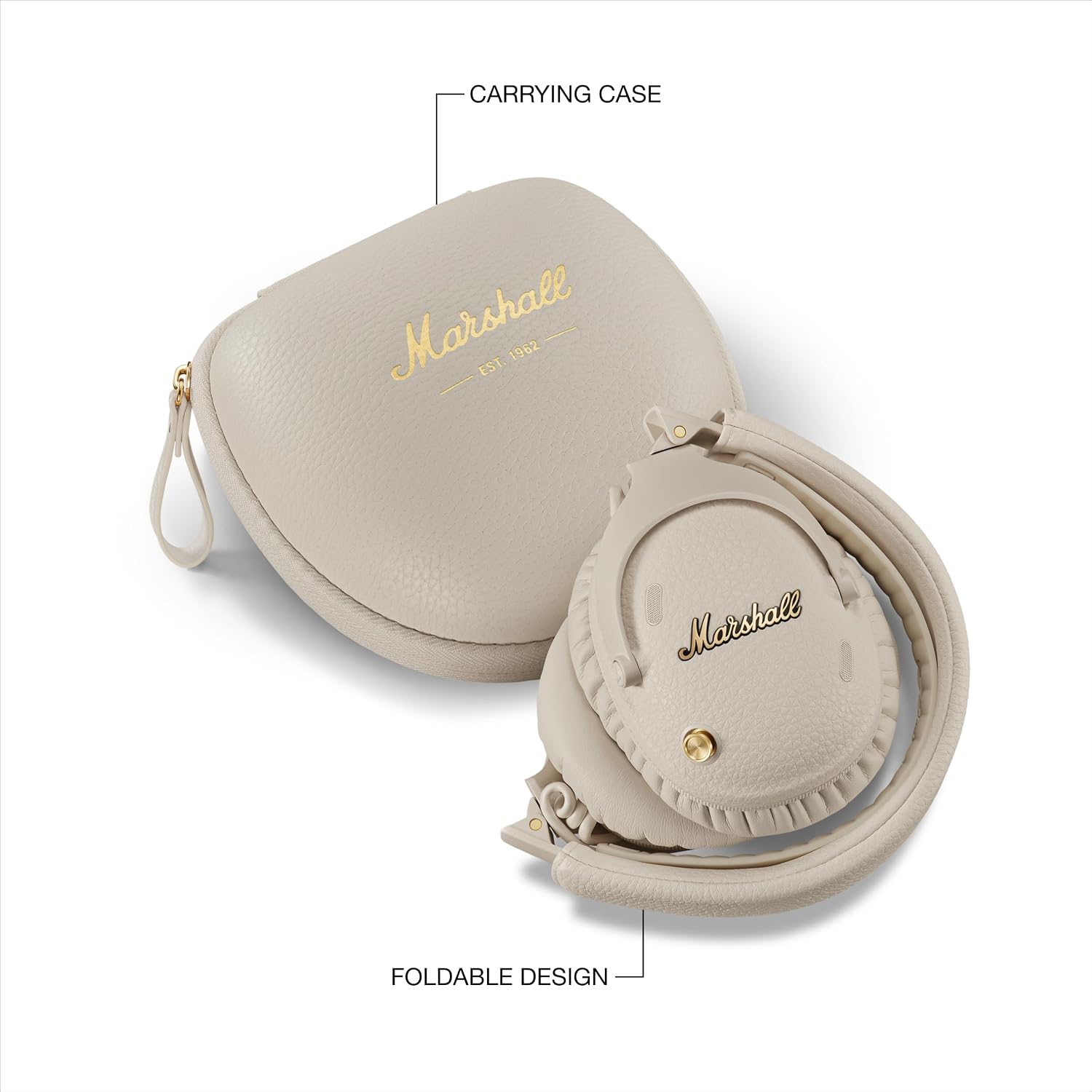 Marshall Monitor III A.N.C. Wireless Over-Ear Bluetooth Headphones - Active Noise Cancelling with Microphone | 100+ Hr Playtime | Lightweight, Foldable Design for Travel - Cream