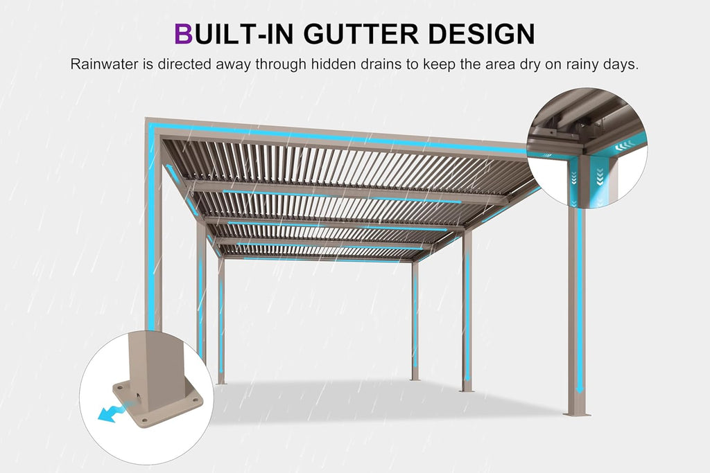 PURPLE LEAF Louvered Pergola 12' × 20' Outdoor Hardtop Gazebo Adjustable Aluminum Sun Shade for Deck Garden Backyard Patio Retractable Roof Canopy