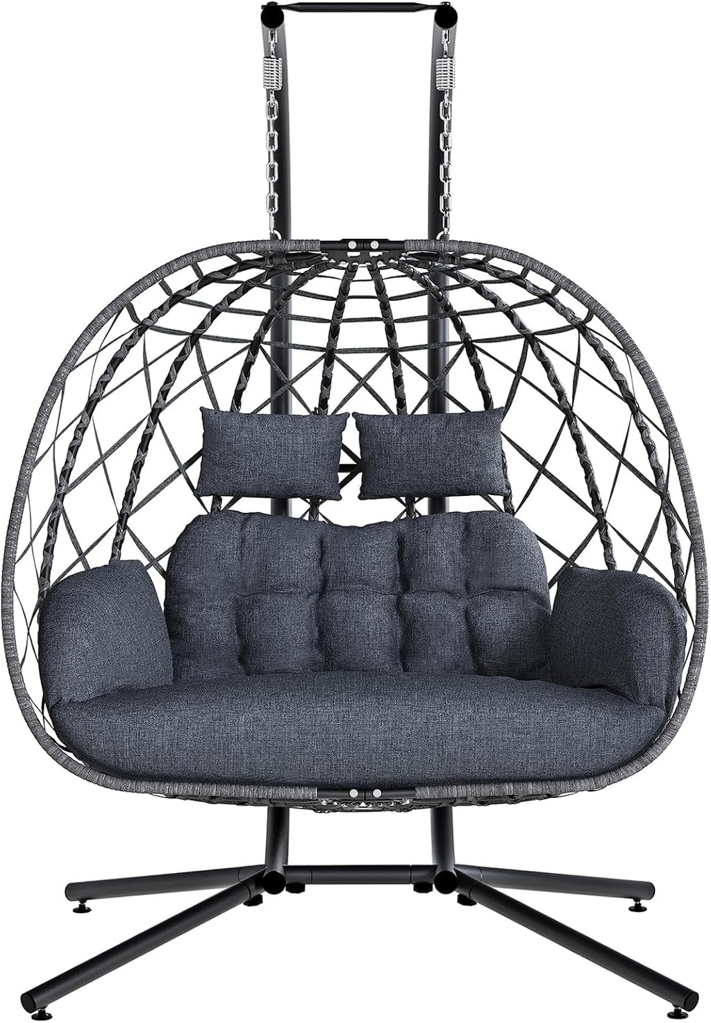 SWITTE Double Egg Swing Chair with Stand, 2 Person Outdoor Indoor Hammock Hanging Chair with Cushion for Patio Living Room 650 LBS Capacity-Dark Grey