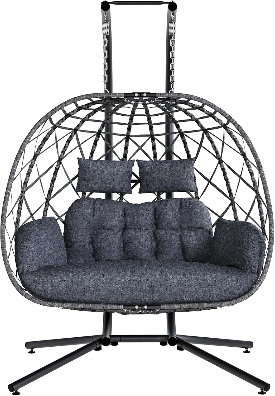 SWITTE Double Egg Swing Chair with Stand, 2 Person Outdoor Indoor Hammock Hanging Chair with Cushion for Patio Living Room 650 LBS Capacity-Dark Grey
