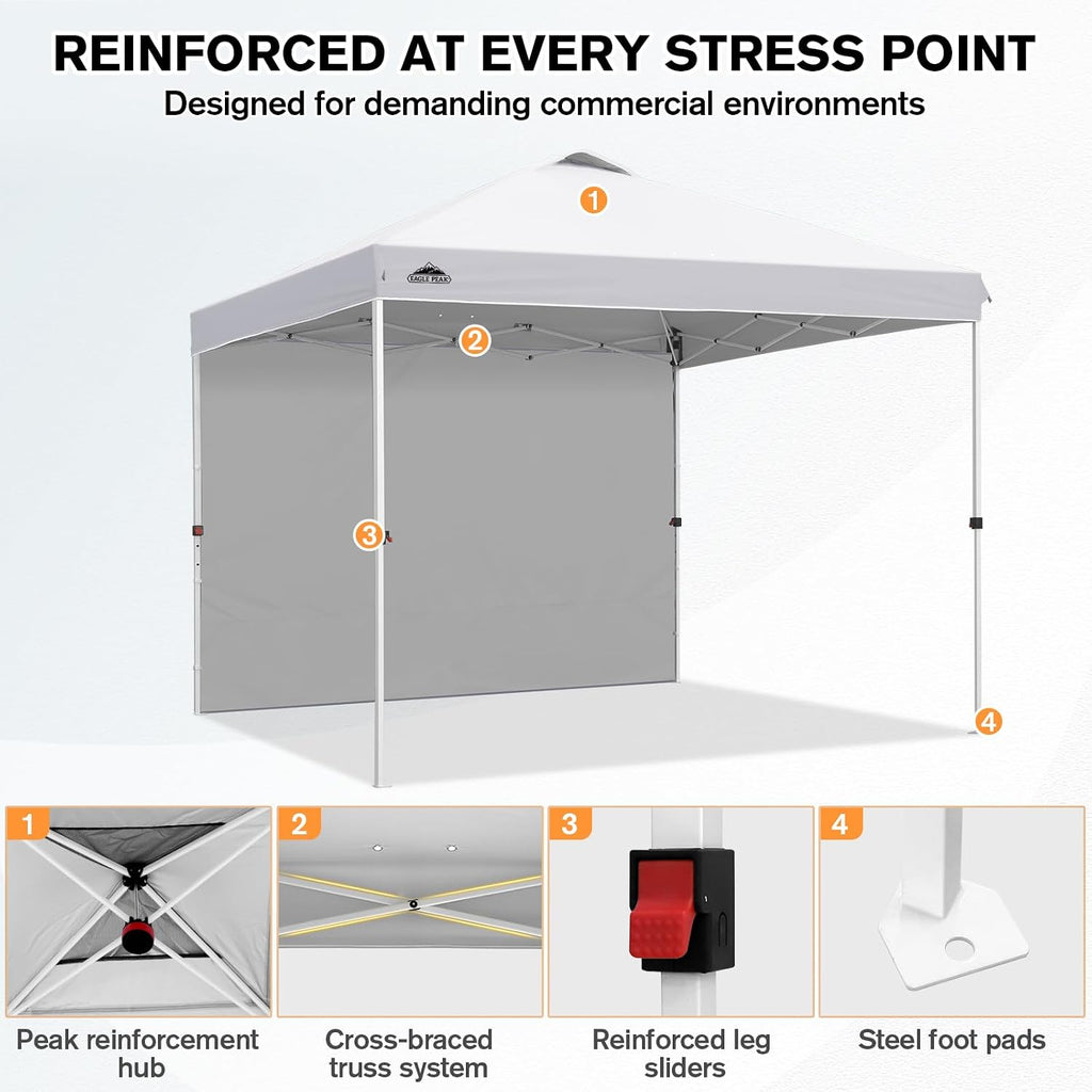 EAGLE PEAK Commercial Canopy 10x10 Pop Up Canopy Tent with 1 Sidewall, Easy Setup Heavy Duty Instant Event Shelter for Vendors & Markets, Outdoor Sun Shade, White