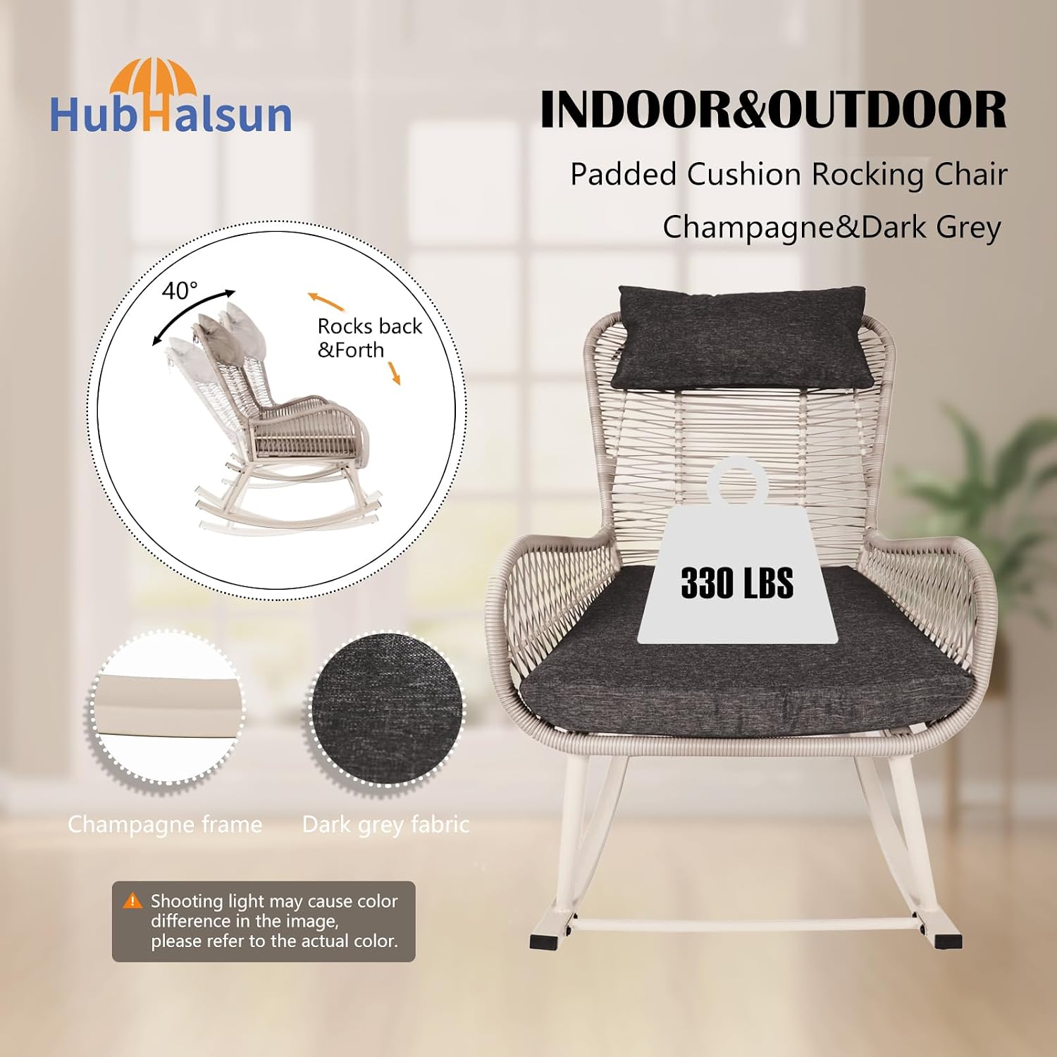 Rocking Chair, Indoor & Outdoor, Rocker Recliner Chair for Front Porch, Garden, Patio, Backyard (61611415)