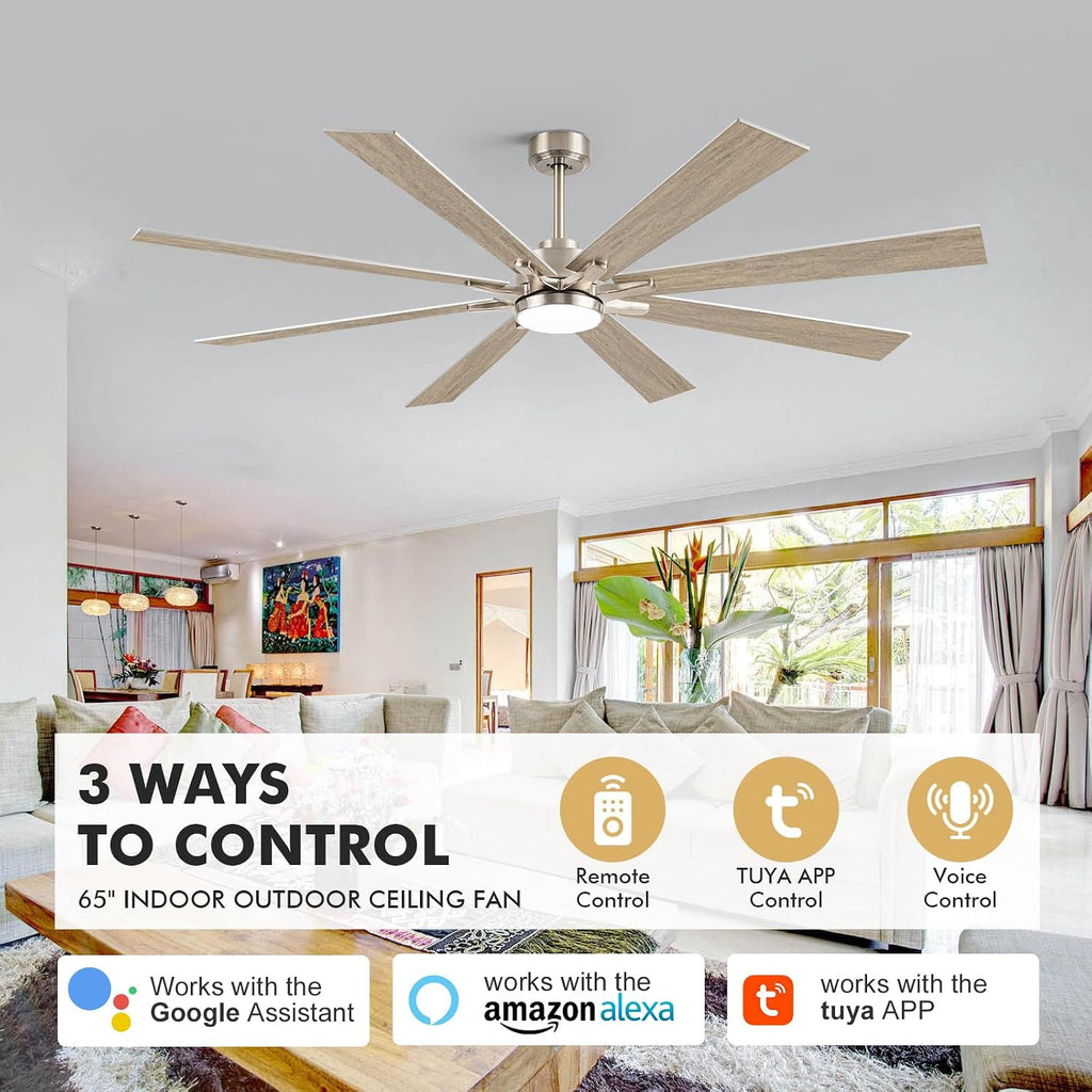 72Inch Indoor Outdoor Ceiling Fan with Light - Large Smart Ceiling Fan with Light Alexa Control, High CFM Modern Industrial Low Profile Ceiling Fans with Light for Patios Porch Bedroom Garage Gazebo