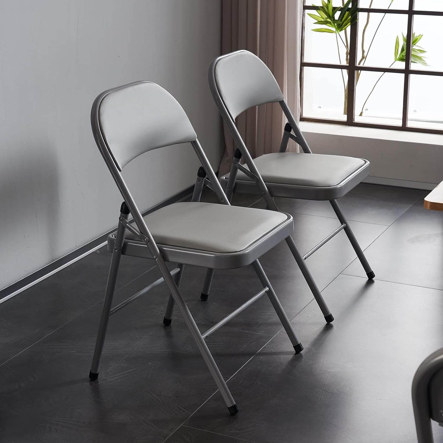 Karl home 8 Pack Grey Folding Chairs with Padded Seats for Outdoor & Indoor, Portable Stackable Commercial Seat with Steel Frame for Events Office Wedding Party, 330lbs Capacity