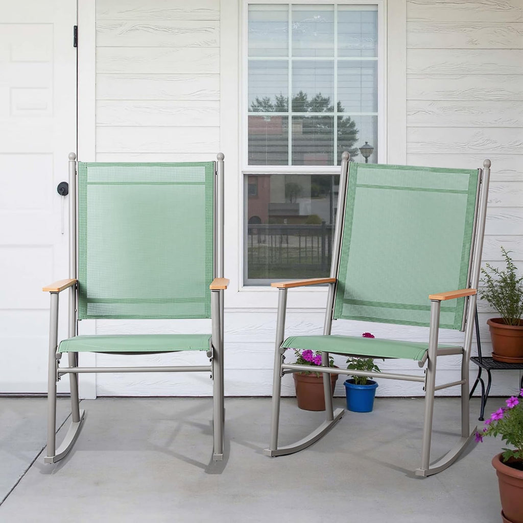 Shintenchi 2 Pcs Outdoor Rocking Chairs Set,Upgraded High Back Patio Rocking Chairs Set,Breathable Textilene Fabric Rocking Chair for Porch,Patio,Garden,Balcony(Green)