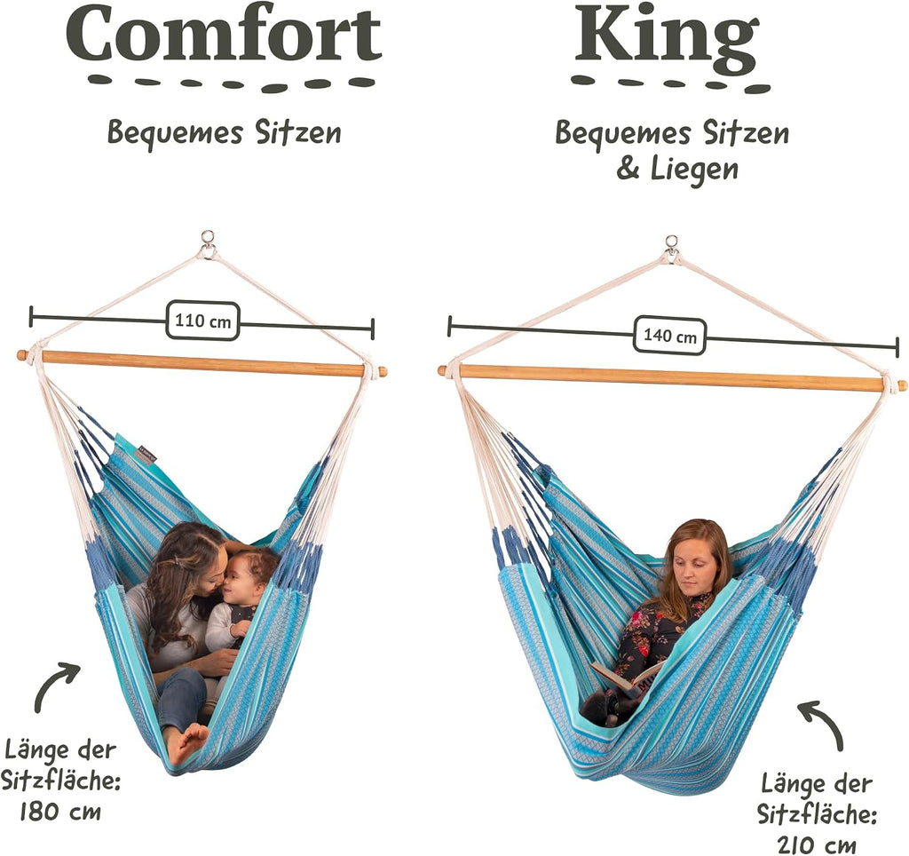 LA SIESTA® - XL King Habana Cotton Hammock Chair & CasaMount - Hanging Chair w/Suspension Kit for Walls Ceilings & Square Beams - Indoor Outdoor Swing Hanging Chair Bedroom Patio Balcony - Azure