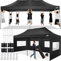 COBIZI 10x20 Pop up Canopy Tent 10x20 Canopy with 6 Sidewalls Waterproof Heavy Duty Commercial Canopy Tent for Parties Outdoor Garden Gazebo, Carry Bag with Wheel(10x20ft, Black)