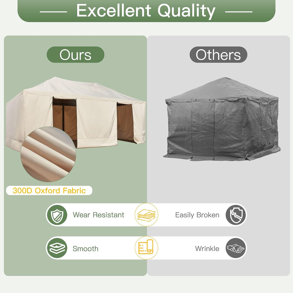 YOLENY Winter Gazebo Cover for 12×20 Hardtop Gazebo, Gazebo Accessories for All Seasons, Transform Your Gazebo for Winter, with Mesh Screens and Doors and Windows (Hardtop Gazebo Not Included), Beige